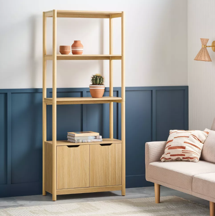 Brand New in Box 72.25" Scandi Bookcase with Three Shelves And Cabinet Storage Natural (#254)