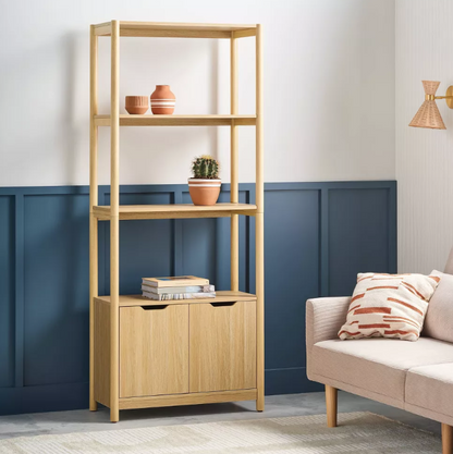 Brand New in Box 72.25" Scandi Bookcase with Three Shelves And Cabinet Storage Natural (#254)