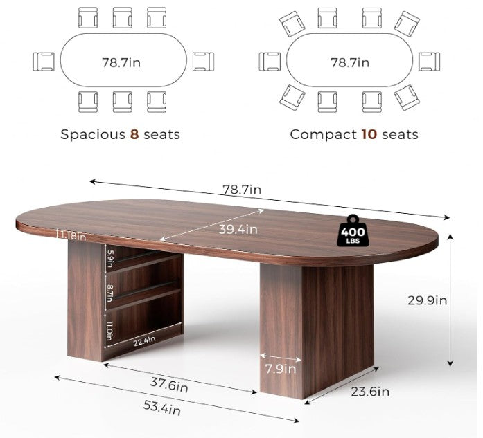 Brand New in Box Modern Dining Table with Storage for 6-10 seating, Walnut (#205)
