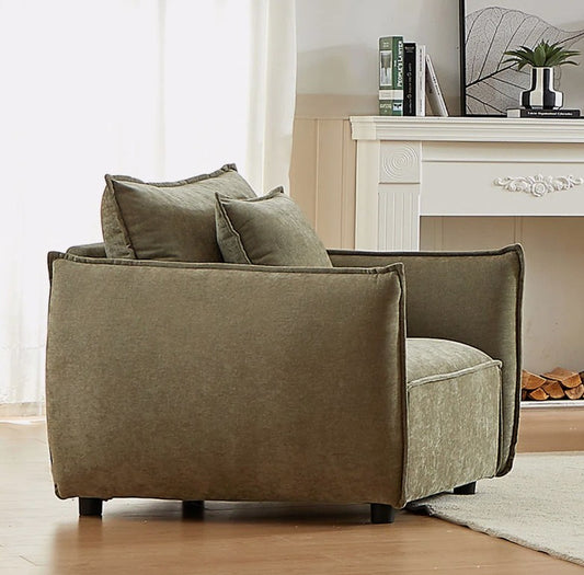 Brand New in Box 44" Accent Chair, Upholstered Modern Armchair with Throw Pillow, Light Green (#110)