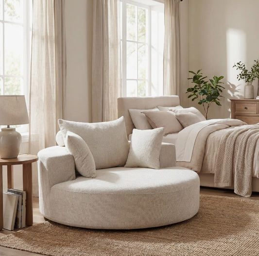 Brand New in Box 55" Wide Swivel Round Pillow Back Sofa With Cushions, Beige (#106)