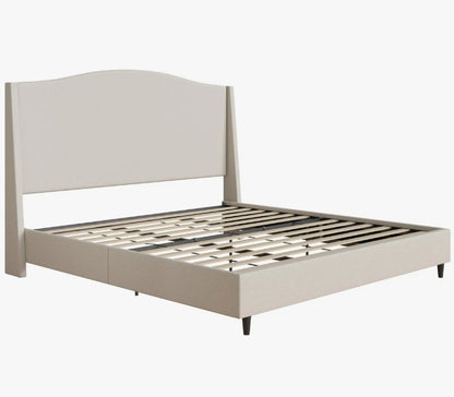 Brand New in Box Upholstered Wingback Platform King Size Bed with Curved Headboard, Cream (#238)