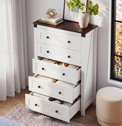 Brand New in Box 5-Drawer Farmhouse Dresser for Bedroom, White (#284)