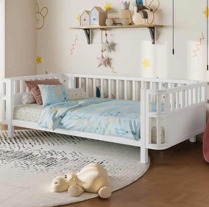 Brand New in Box Children’s Wooden Bed with Safety Rails – Low Kids Bed, Twin (#234)