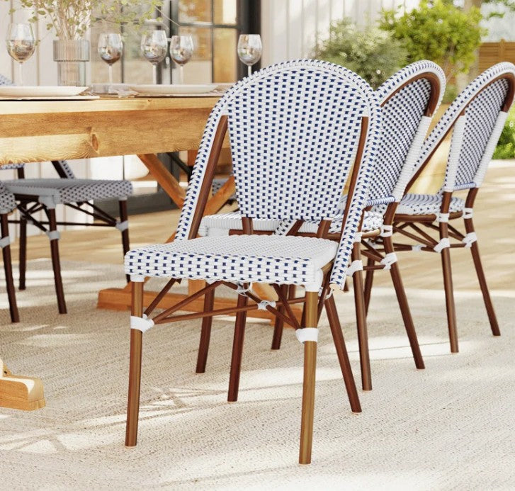 Brand New in Box Martha Stewart Lily Pond All-Weather Stackable Patio Chairs, Blue/Brown, Set of Three (#202)