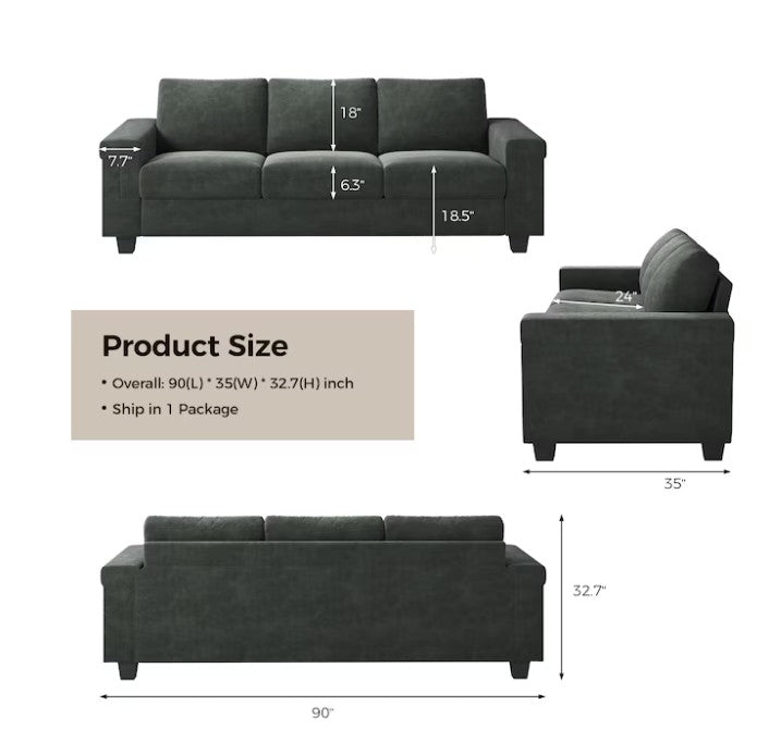 Brand New in Box 3 Seater Sofa Couch with Deep Seat, Gray (#288)