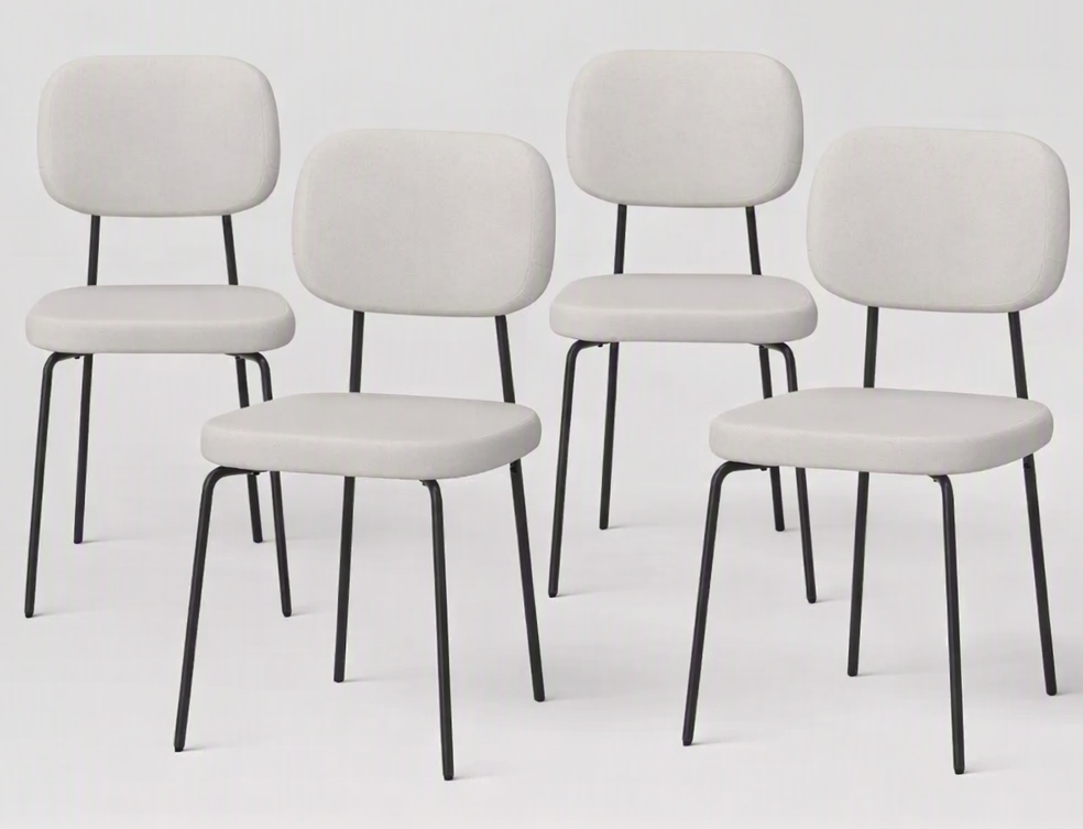 Brand New in Box Set of Four Upholstered w/ Metal Base Dining Chairs, Cream (#275)