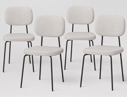 Brand New in Box Set of Four Upholstered w/ Metal Base Dining Chairs, Cream (#275)