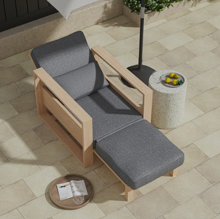 Brand New in Box Modern 37.75'' W Extendable Solid Wood Chaise Lounge w/ Lumbar Pillow (#196)