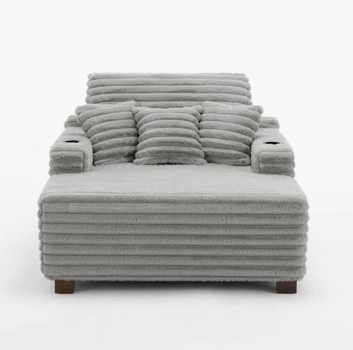 Brand New in Box Upholstered Compression Light Gray Faux Fur Chaise Lounge Sofa Bed (#257)