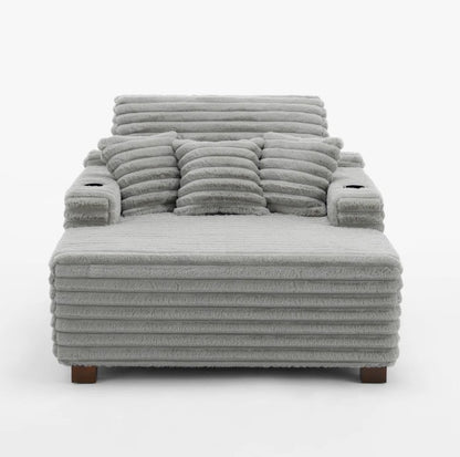 Brand New in Box Upholstered Compression Light Gray Faux Fur Chaise Lounge Sofa Bed (#257)