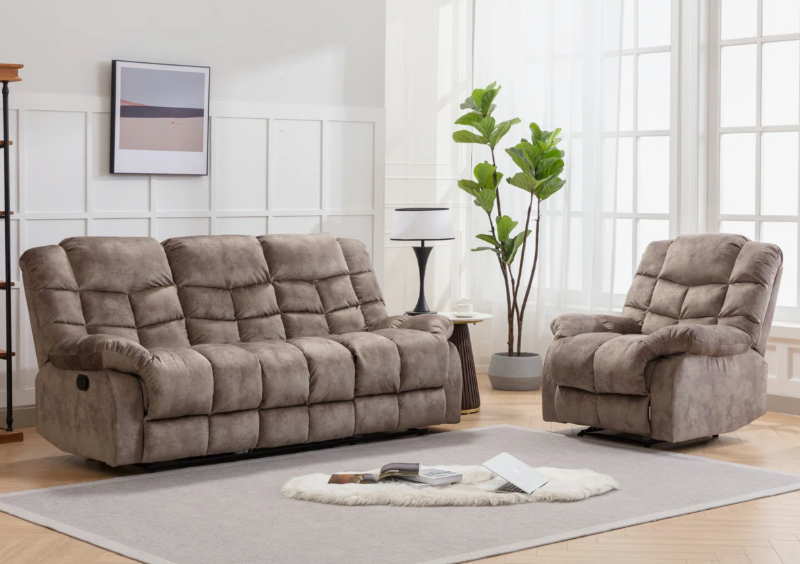 Brand New in Box 2 - Piece Overstuffed Soft Manual Reclining Living Room Set, Brown (#214)