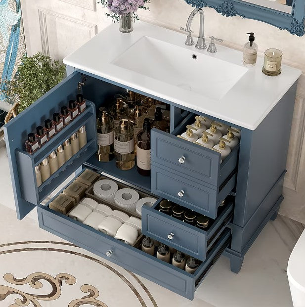 Brand New in Box Freestanding Blue Gray 36-in Single Sink Bathroom Vanity, (#225)