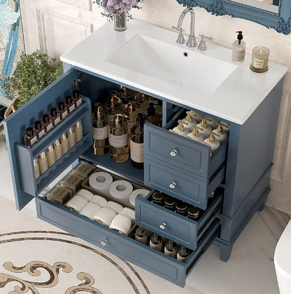 Brand New in Box Freestanding Blue Gray 36-in Single Sink Bathroom Vanity, (#225)