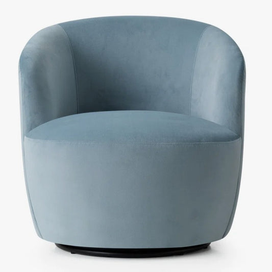 Brand New in Box 27" Wide Upholstered Velvet Small Swivel Barrel Accent Chair, Blue (#193)