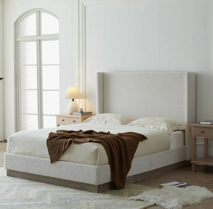 Brand New in Box Queen Size Hosford Upholstered Wingback Bed, Cream White Boucle (#286)