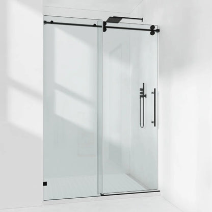 Brand New in Box 74-79" W X 76" H Frameless Single Sliding Shower Door, Matte Black (#293)