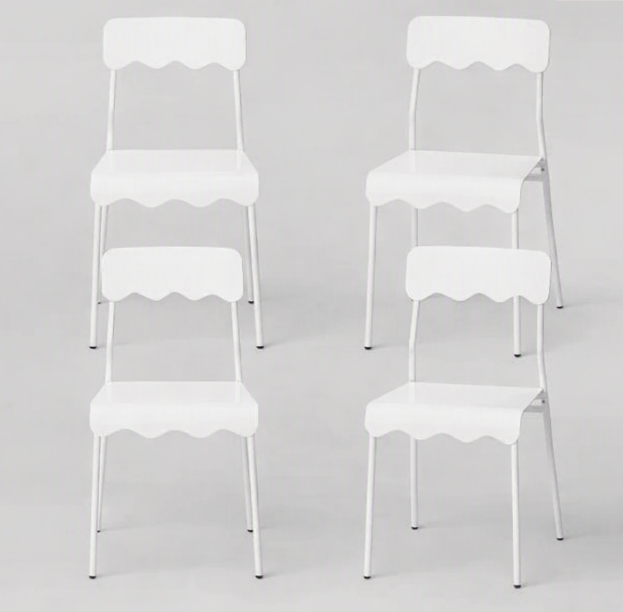 Brand New in Box Set of Four Wavy Metal Dining Chair White (#269)