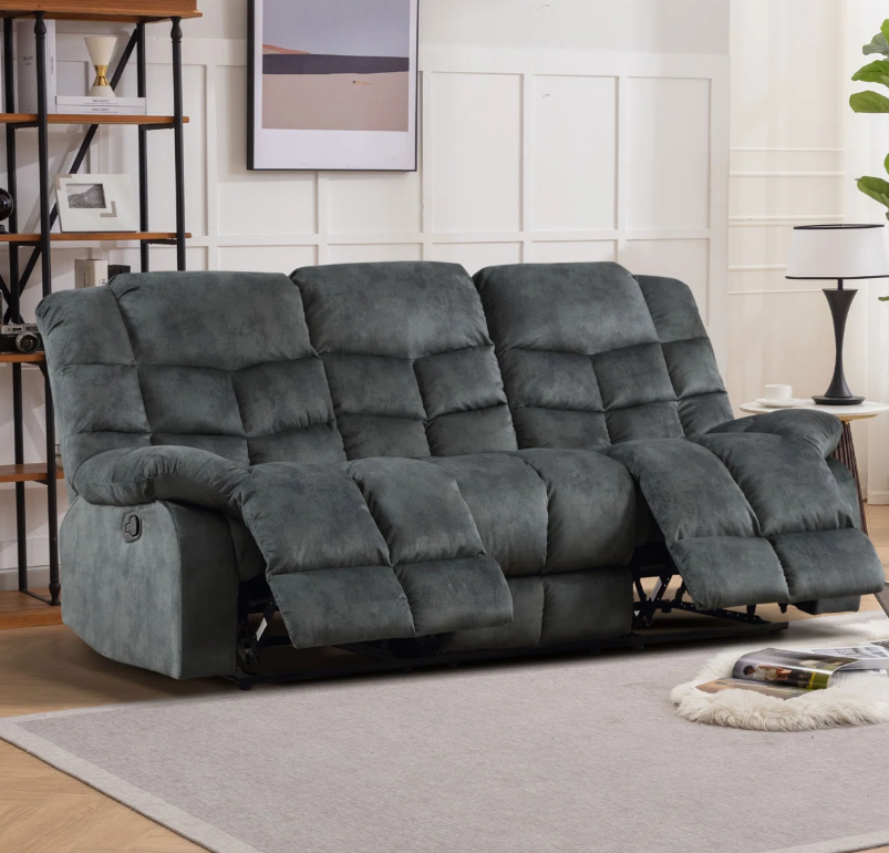 Brand New in Box Overstuffed Manual Reclining Sofa with Wide Backrest, Smoke Gray (#214)