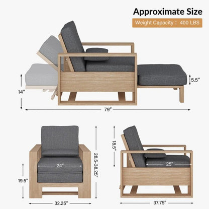 Brand New in Box Modern 37.75'' W Extendable Solid Wood Chaise Lounge w/ Lumbar Pillow (#196)
