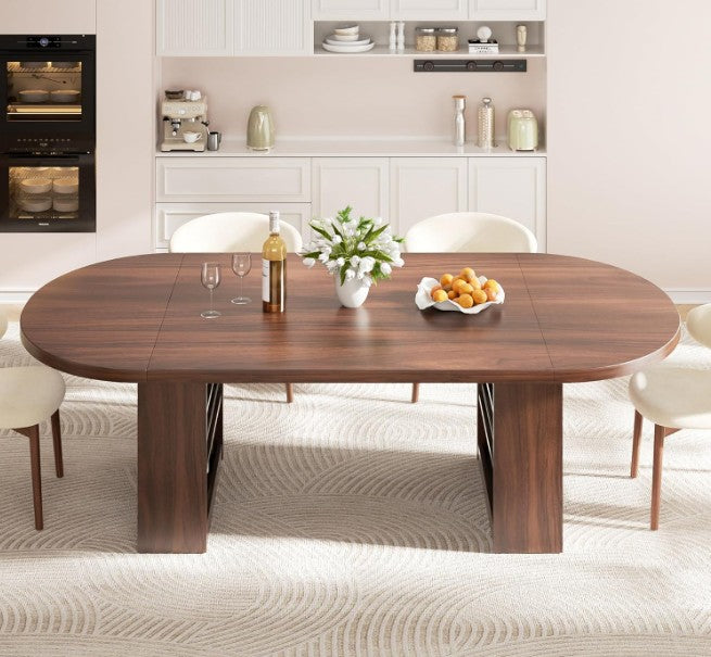 Brand New in Box Modern Dining Table with Storage for 6-10 seating, Walnut (#205)