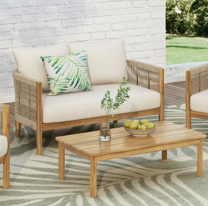 Brand New in Box Harrill Outdoor 2-Piece Conversation Set With Cushions Teak Beige (#216)
