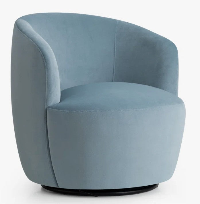 Brand New in Box 27" Wide Upholstered Velvet Small Swivel Barrel Accent Chair, Blue (#193)