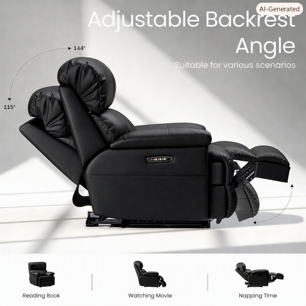 Brand New in Box Power Recliner Chair with Power Headrest & Lumbar Support, Black (#241)