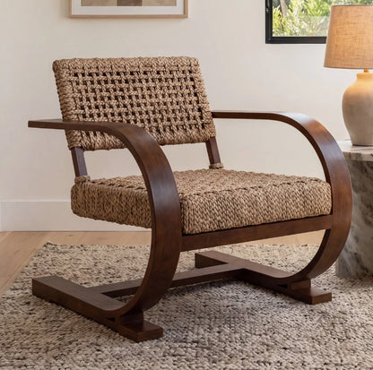 Brand New Set of Two Elara 30" W Woven Teak Wood Armchairs