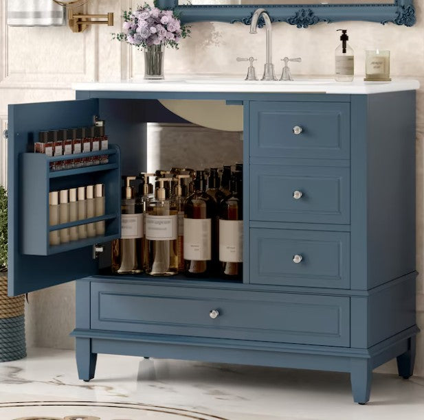 Brand New in Box Freestanding Blue Gray 36-in Single Sink Bathroom Vanity, (#225)