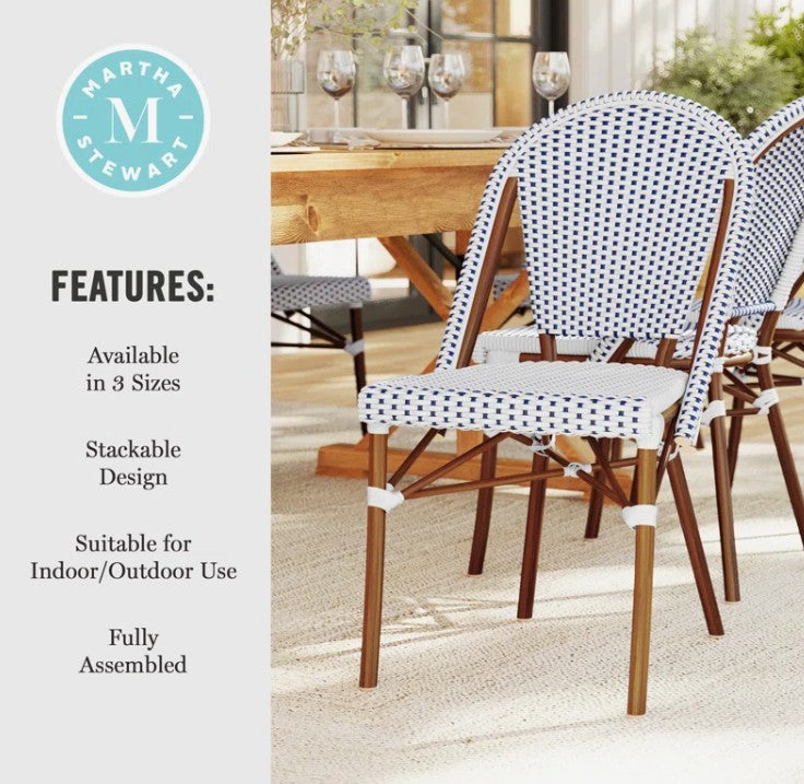 Brand New in Box Martha Stewart Lily Pond All-Weather Stackable Patio Chairs, Blue/Brown, Set of Three (#202)