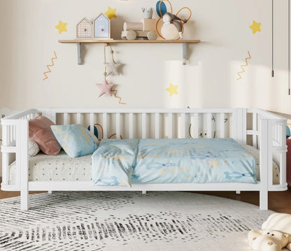 Brand New in Box Children’s Wooden Bed with Safety Rails – Low Kids Bed, Twin (#234)