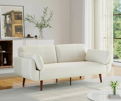 Brand New in Box Upholstered Beige Corduroy Convertible Sofa Bed, Futon Sleeper (#212)
