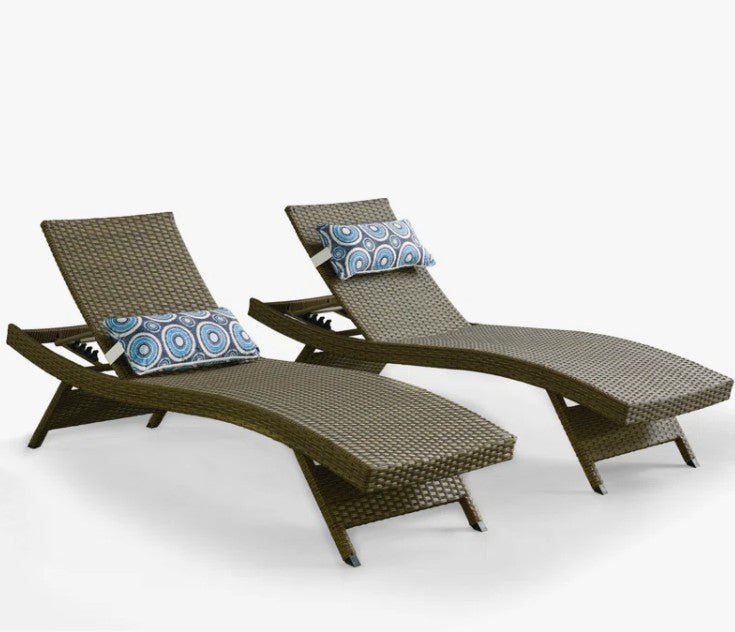 Brand New in Box Set of Two Ozellar All Weather Outdoor Wicker Chaise Lounge, Natural (#209)