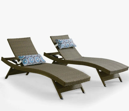Brand New in Box Set of Two Ozellar All Weather Outdoor Wicker Chaise Lounge, Natural (#209)