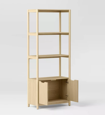 Brand New in Box 72.25" Scandi Bookcase with Three Shelves And Cabinet Storage Natural (#254)