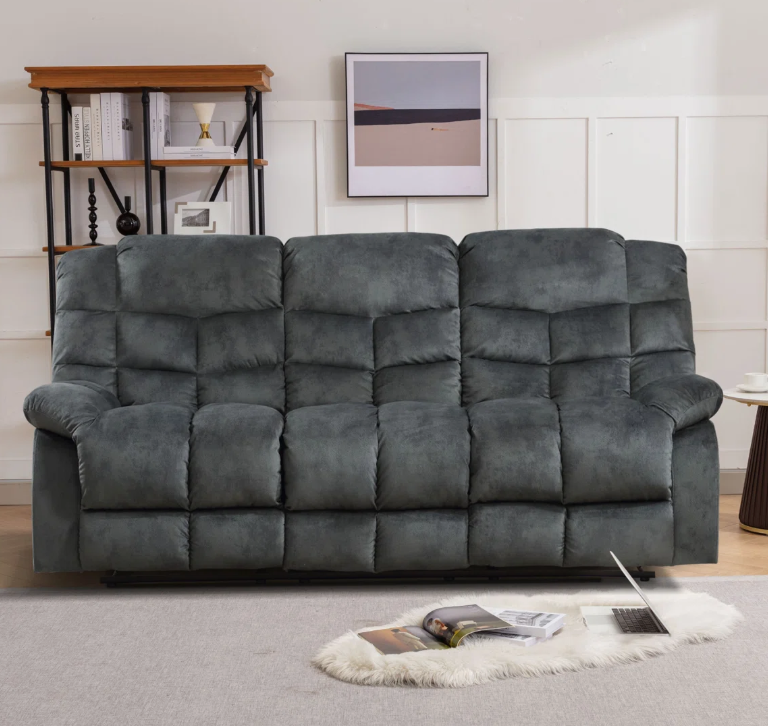 Brand New in Box Overstuffed Manual Reclining Sofa with Wide Backrest, Smoke Gray (#214)