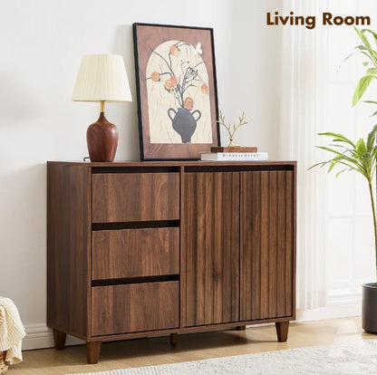 Brand New in Box Modern Style Sideboard with Adjustable Shelf & 3 Drawers, Brown (#290)