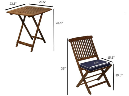 Brand New in Box Wood 3-Piece Square Foldable Bistro Outdoor Furniture Patio Set (#217)