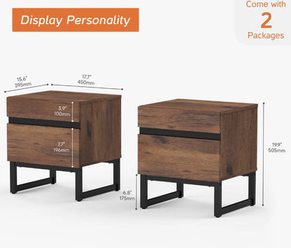 Brand New in Box 2 Pack Modern End Table With 2 Drawers, Brown (#111)