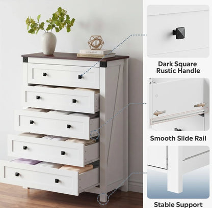 Brand New in Box 5-Drawer Farmhouse Dresser for Bedroom, White (#284)