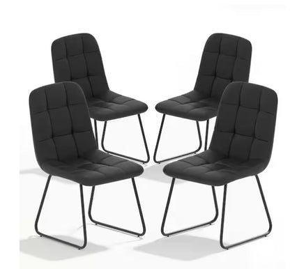 Brand New in Box Faux Leather Upholstered Dining Chairs w/ Metal Legs, Black (Set of 4) (#302)