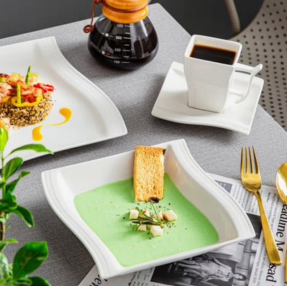 Brand New in Box 30-Piece Square Porcelain Dinnerware Sets, Service For 6 (Two Available) (#180)