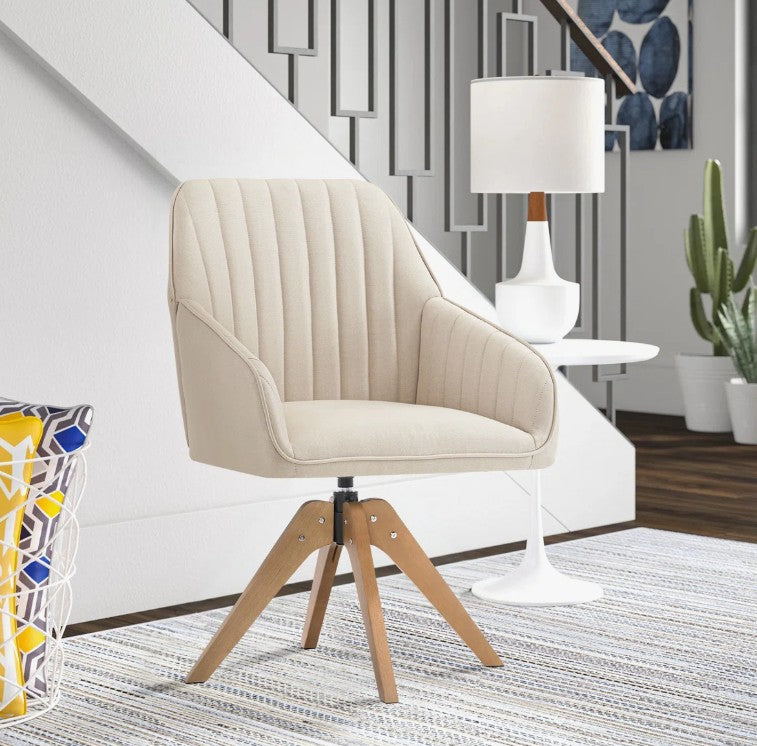 Brand New in Box Upholstered Swivel Accent Chair, Beige Linen Fabric (#289)