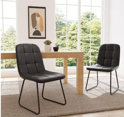Brand New in Box Faux Leather Upholstered Dining Chairs w/ Metal Legs, Black (Set of 4) (#302)
