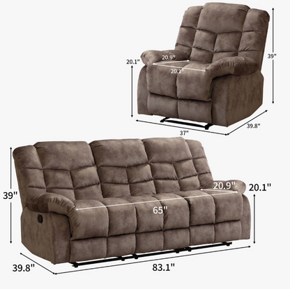 Brand New in Box 2 - Piece Overstuffed Soft Manual Reclining Living Room Set, Brown (#214)