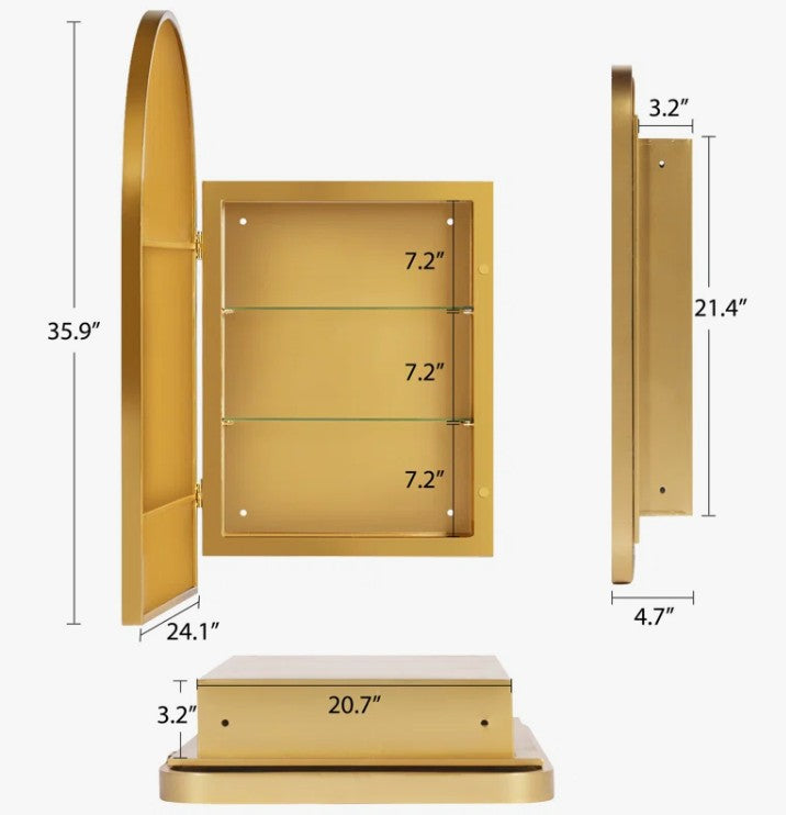 Brand New in Box 24'' W35.9'' H Framed Medicine Cabinet, Gold By Soges (#181)