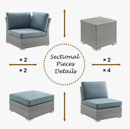 Brand New in Box 8 - Person Wicker / Rattan Outdoor Sectional with Cushions & Pillows (#171)