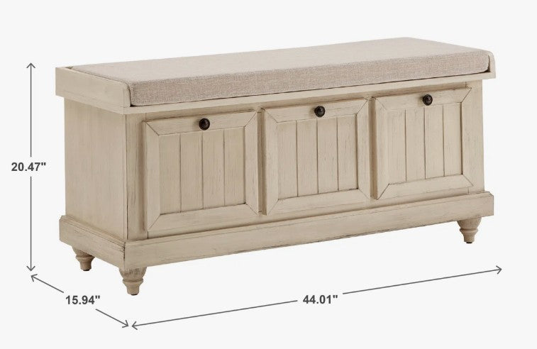 Brand New in Box Linen Upholstered Storage Bench, Antique White (#230)