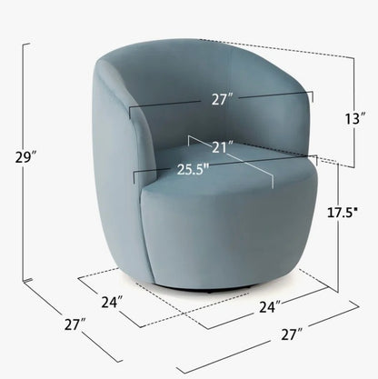 Brand New in Box 27" Wide Upholstered Velvet Small Swivel Barrel Accent Chair, Blue (#193)